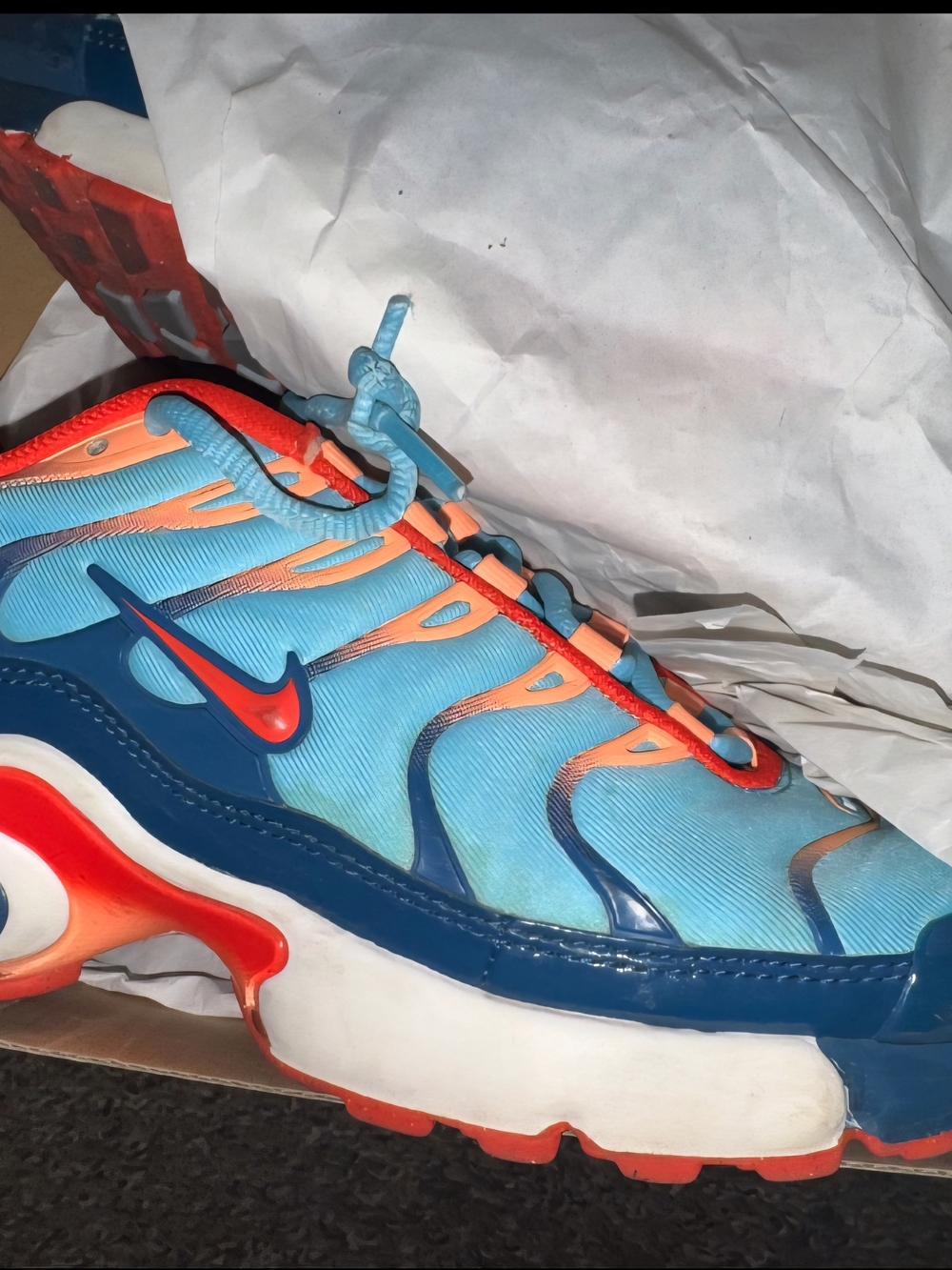 Nike Blue and Orange Wave-Accent Sneakers
